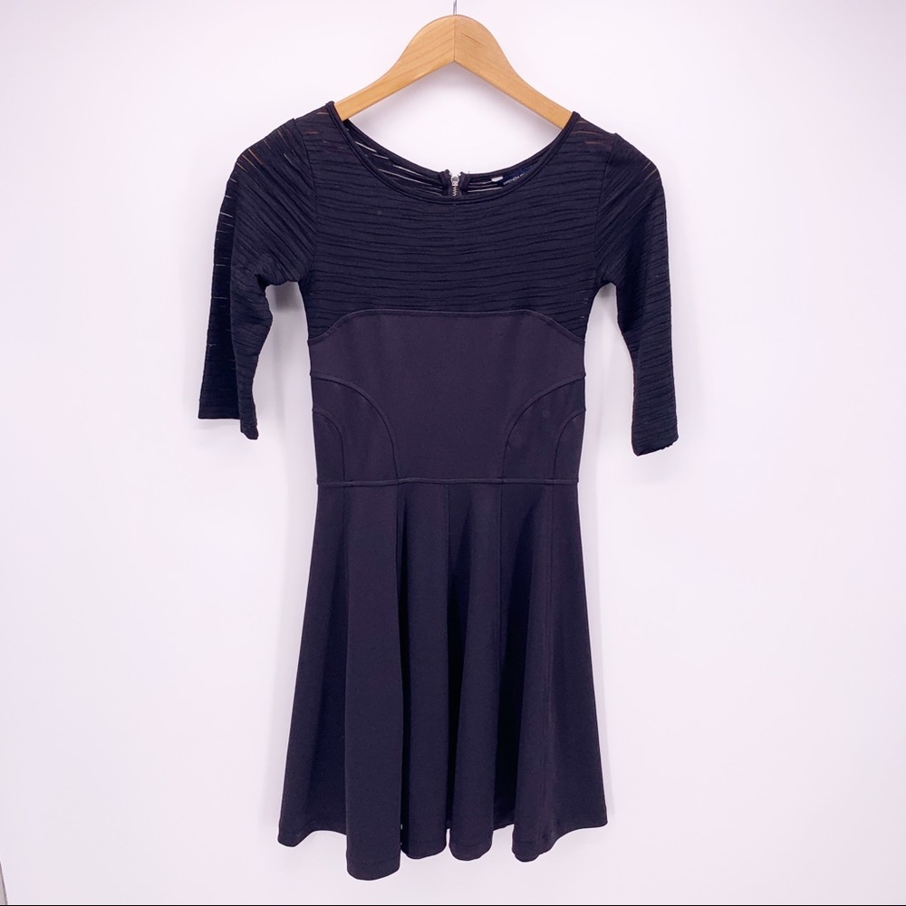 French Connection Women's 4 Black Fit & Flare Elbow Sleeve Slinky Dress F10
